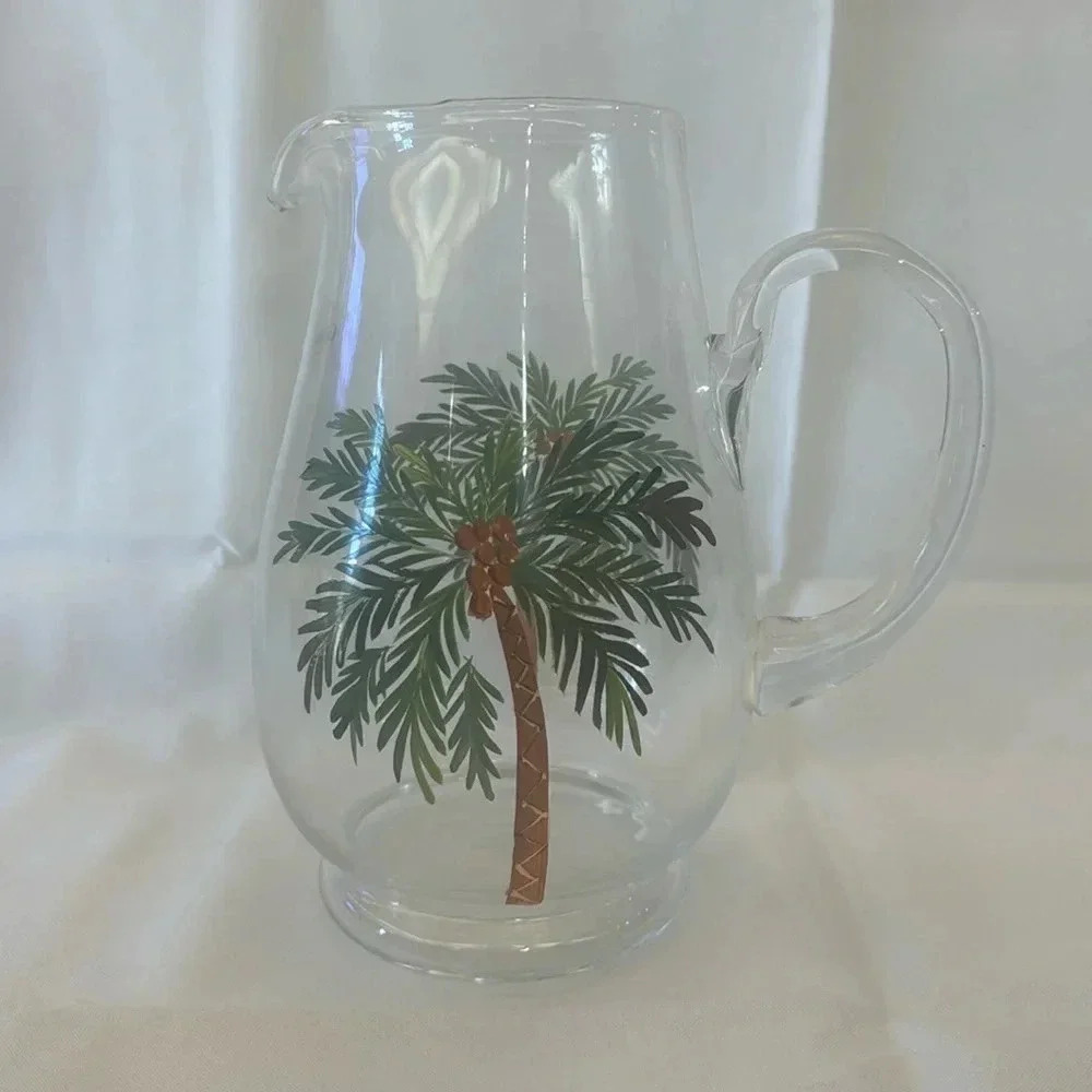 Bahama by Gibson Designs Glassware Pitcher 8.75” Height Palm Tree Glassware